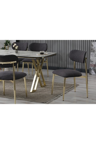 Beliz Serisi Lak Panel Masa Takımı + 6 Sandalye Gri