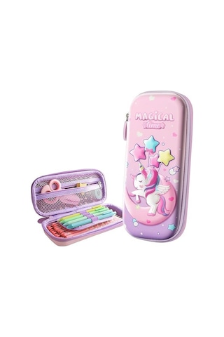 Valkyrie 3 Boyutlu Ay Yıldız Balon Unicorn Su Geçirmez Kalem Kutusu Pembe