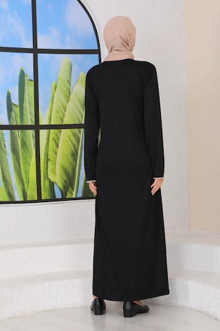 Pratik Rahat Yandan Bağlamalı Namaz Elbisesi Siyah-21011 Gül Kurusu