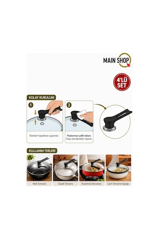 Mainshop 4 Adet Isıya Dayanıklı Tencere & Tava Kapak Tutucu - Yedek Kapak Kulpu M-1056
