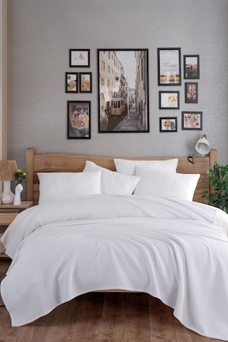 Ecocel Pike Örtü Battal Megaking 230x260cm Karde Beyaz Beyaz