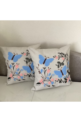 Punch İşlemeli Kelebek Desenli Dekoratif Kırlent Kılıfı Takım Karışık/Çok Renkli