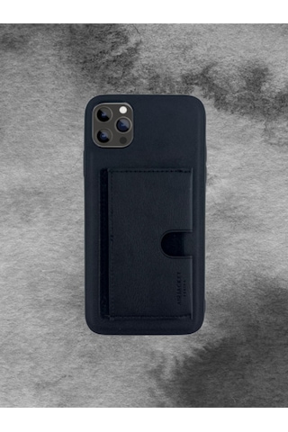 Kartlıklı Tutacaklı Apple Uyumlu iPhone Hakiki Deri Koruyucu Kılıf 13 Pro Max Siyah