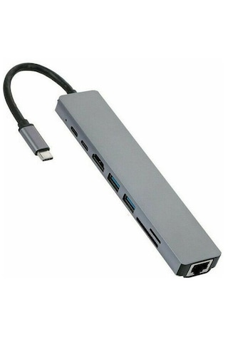 Type C To Hdmi Usb 3.0 Sd Microsd 8 İn 1 Kart Rj45 Ethernet Çevir