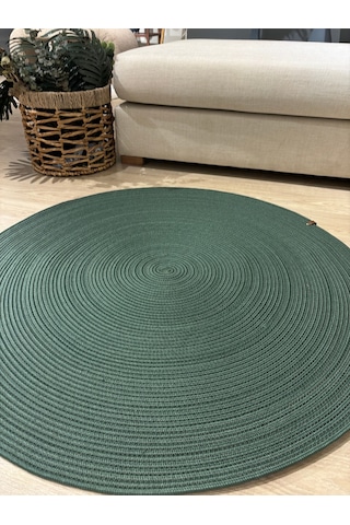 Jüt Yuvarlak Hasır Görünümlü Klasik Halı Kilim Yeşil