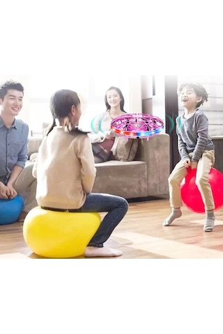 Ulzyvf Renkli Led Işıklı Mini Ufo Drone - Hareket Sensörlü, 360 Dönebilen, Çocuk & Yetişkin Hediye Pembe Pembe
