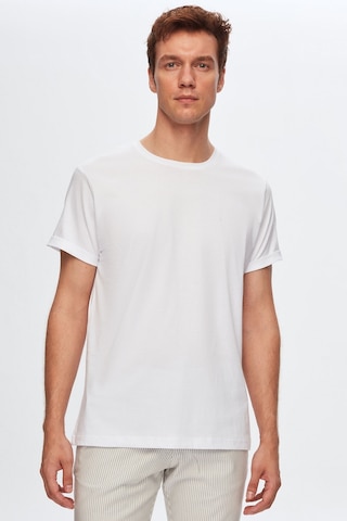D's Damat Bisiklet Yaka Pamuklu Nefes Alabilen T-shirt Beyaz