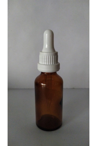 30Ml Cam Amber Şişe İnce Damlalıklı Kilitli Kapak Beyaz(10 Adet)