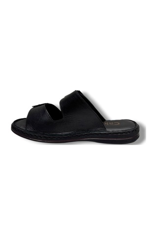 Cakgo 602-26 Hakiki Deri Ultra Soft Çift Tokalı Anatomik Erkek Terlik 40-47 Siyah