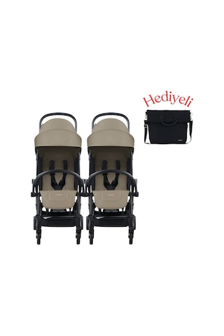 Bumprider Connect³ İkiz Bebek Arabası Black - Sand & Yan Bakım Çantası Hediyeli