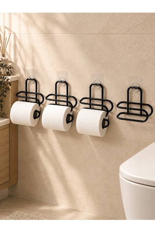 Siyah Metal Wc Kağıtlık Yapışkanlı Duvar Tipi Tuvalet Kağıdı Tutu Çok Renkli