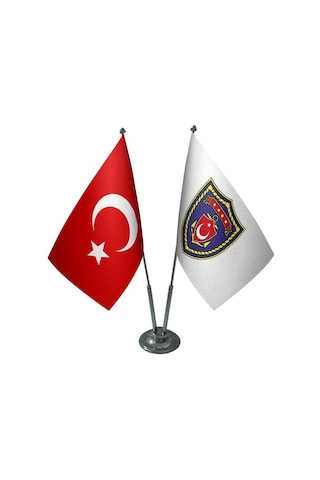 Masa Üstü Deniz Kuvvetleri Bayrağı Türk Bayrağı İkili Krom Direk