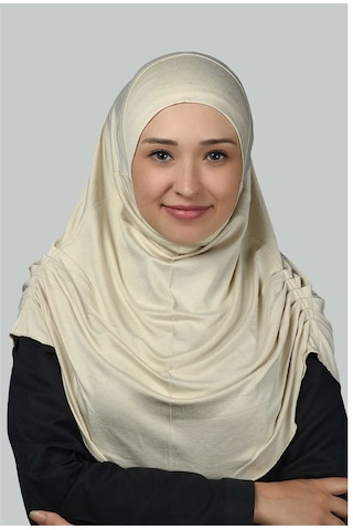 Altobeh Hazır Türban Büzgülü Pileli Pratik Eşarp Tesettür Hijab - Namaz Örtüsü - Krem