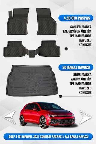 Volkswagen Golf 8/8.5 Manuel Uyumlu 4.5d Premium Havuzlu Oto Paspas Ve Liner Alt Bagaj Havuzu
