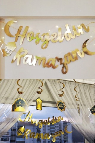 Led Işık Hoşgeldin Ramazan 6'lı Tavan Süs Ramazan Oda Süsleme Seti