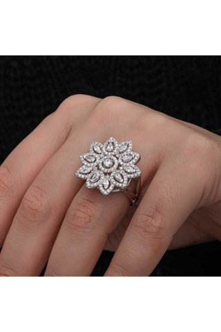 Casera's Gümüş Zirkon Taşlı Çiçek Kadın Set Csr2185579 Gümüş