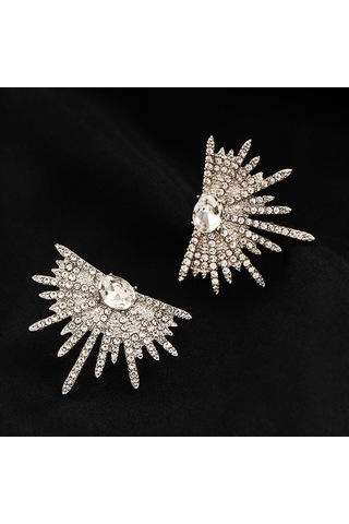 Büyük Bitkili Ve Parlak Zirkonlu Küpe Gümüş