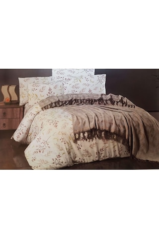 Kristal Çift Kişilik Dekoratif Yatak Örtüsü Seti Leaf Kahve Kahverengi