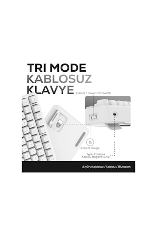 Hk255 Membrane Lcd Rgb Kablosuz/bluetooth Beyaz %75 Türkçe Gaming Oyuncu Klavye