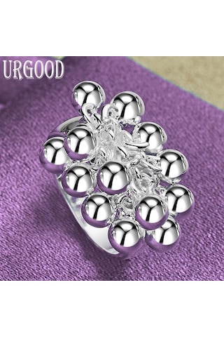 925 Ayar Gümüş Moda Üzüm Boncuklu Yüzük Parti Hediye Romantik Takı 10