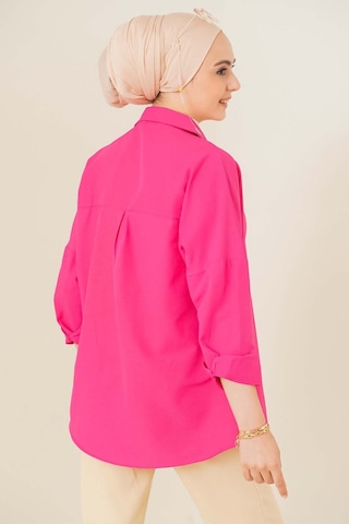 Bigdart 103901 Oversize Basic Tesettür Gömlek - Koyu Pembe 001