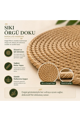 Lexroo Sogud Hasır Supla 6 Lı Set - 32 Cm Yuvarlak Amerikan Servis - Kahverengi