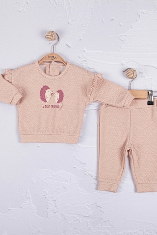 Babydonat Kirpi Nakışlı Pamuk 2'li Kız Bebek Takım Somon