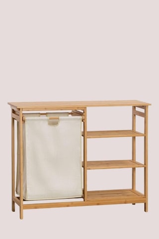 Digithome Bambu 3 Raflı 1 Bölmeli Kirli Sepetli Banyo Düzenleyici Çamaşır Sepeti Organizer Db-0008 Ahşap