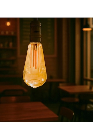 Çizgili Armut Tasarım E27 Rustik Ampul Vintage Amber Kırılmaz Plastik Gövde
