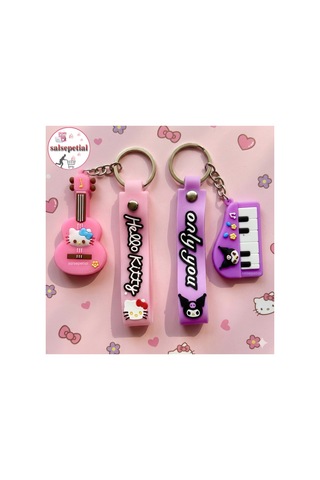 4 Lü Silikon Figürlü Anahtarlık Kuromi Hello Kitty My Melody Pompompurin Kawaii Sevimli Anahtarlık Pembe