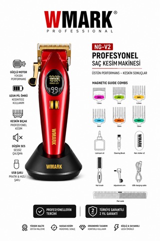 Wmark Ng-v2 Kırmızı Profesyonel Saç Kesme Makinesi