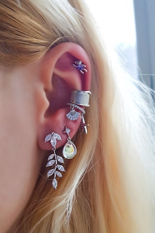 Ithal Tekli Mini Aycık Gümüş Piercing Küpe-7289 Gümüş
