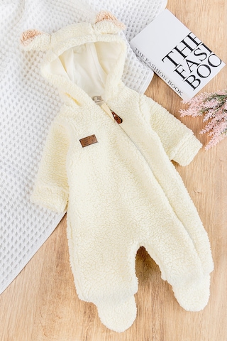 Kapüşonlu Welsoft Peluş Kışlık Kız/erkek Bebek Tulum Krem