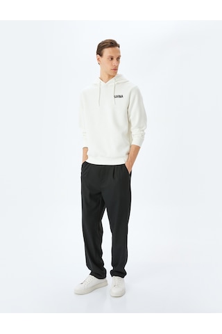 Koton Pamuk Karışımlı Şardonlu Slogan Baskılı Kapşonlu Sweatshirt Beyaz 5wam70245mk Beyaz