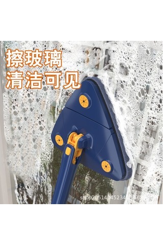 Monyee Mavi Üçgen Mop: 360 Döner Büyük Temizleme Başlığı İle Tavan, Duvar Ve Cam Temizliği - 3 Bez İçerir