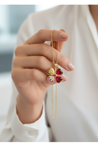 Çekirdekjewelry 925 Ayar Gümüş Altın Kaplama Ters Yonca Kolye Sarı