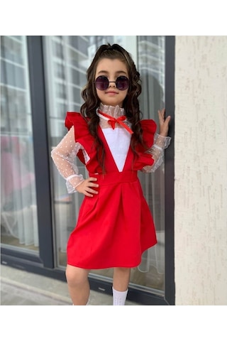 Quzucuk Kids Kız Çocuk Gömlek / Salopet Kırmızı Takım Çok Renkli