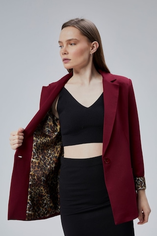 Bordo Kruvaze Yaka Kolu Katlama Detaylı Regular Vatkalı Blazer Ceket Bordo