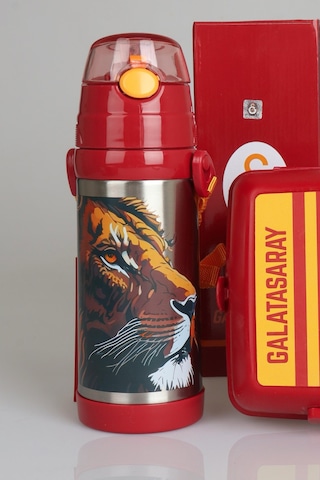 "dekomus Cep Defteri Hediyeli" Yeni Sezon Lisanslı Galatasaray Leon Askılı 500 Ml Çelik Matara Ve Çizgili Beslenme Kabı Seti Ahşap