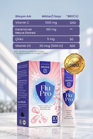 Flu-pro Vitamin C Vitamin D3 Çinko Ve Karamürver Eki 10 Stick