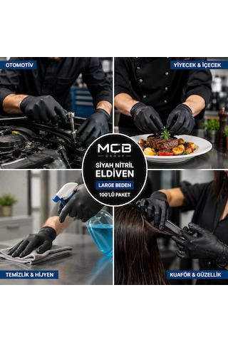 Mçb Group Pudrasız Nitril Eldiven Large Siyah 100'lü