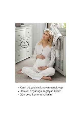 Pijama Ekru Lohusa Pijama Takımı Hamile Ve Doğum Sonrası Anne Adayları İçin Rahat Yumuşak Şık Sade