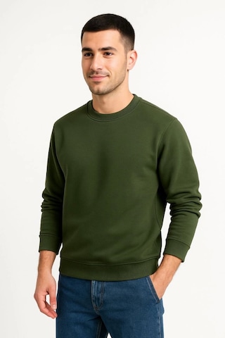 Efnaz Style Erkek Üç İplik Düz Bisiklet Yaka Sweatshirt - Haki