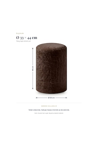 Peluş Puf Ø33x44 Cm Silindir Tabure Makyaj Masası Pufu Kürk Görünümlü Kahverengi