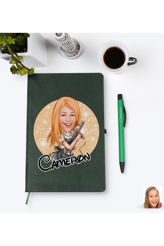 Kişiye Özel Kadın Kuaför Karikatürlü Yeşil Termo Deri Defter Kale N11.2953