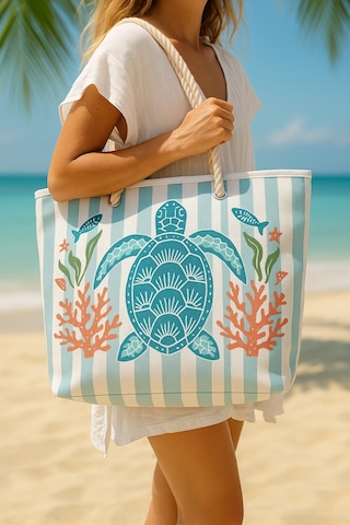 Prendi Home Caretta Caretta Desenli Büyük Boy Piknik Ve Plaj Çantası Halat Saplı 55x36x15 Cm Çok Renkli