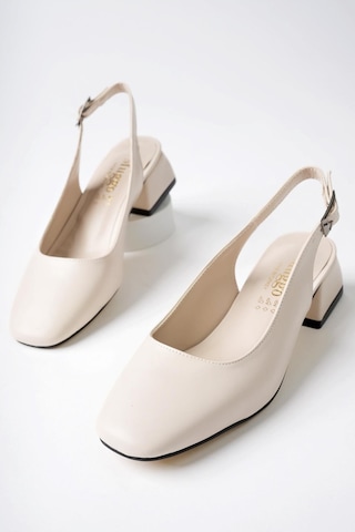 Muggo Lois Garantili Arkası Açık Kare Burunlu Kadın Kısa Topuklu Ayakkabı Ten