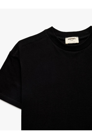 Koton Pamuklu Kısa Kollu Bisiklet Yaka Oversize Basic Tişört Siyah 6skb10023tk Siyah