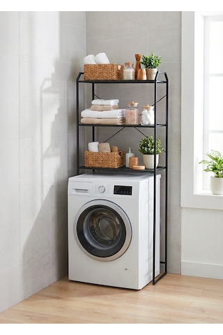 Uykula Çamaşır Makinesi Üstü Raf Düzenleyici 3 Katlı Metal Banyo Rafı Organizer Siyah