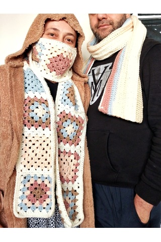 El Örgüsü Atkı , Uzun Unisex Atkı Motifli Bej